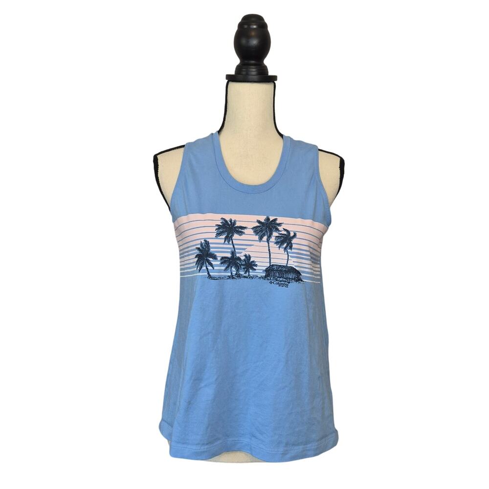 Columbia Womens Bramley Bay Tank Top Blue Retro Beach Graphic Sleeveless Sz S